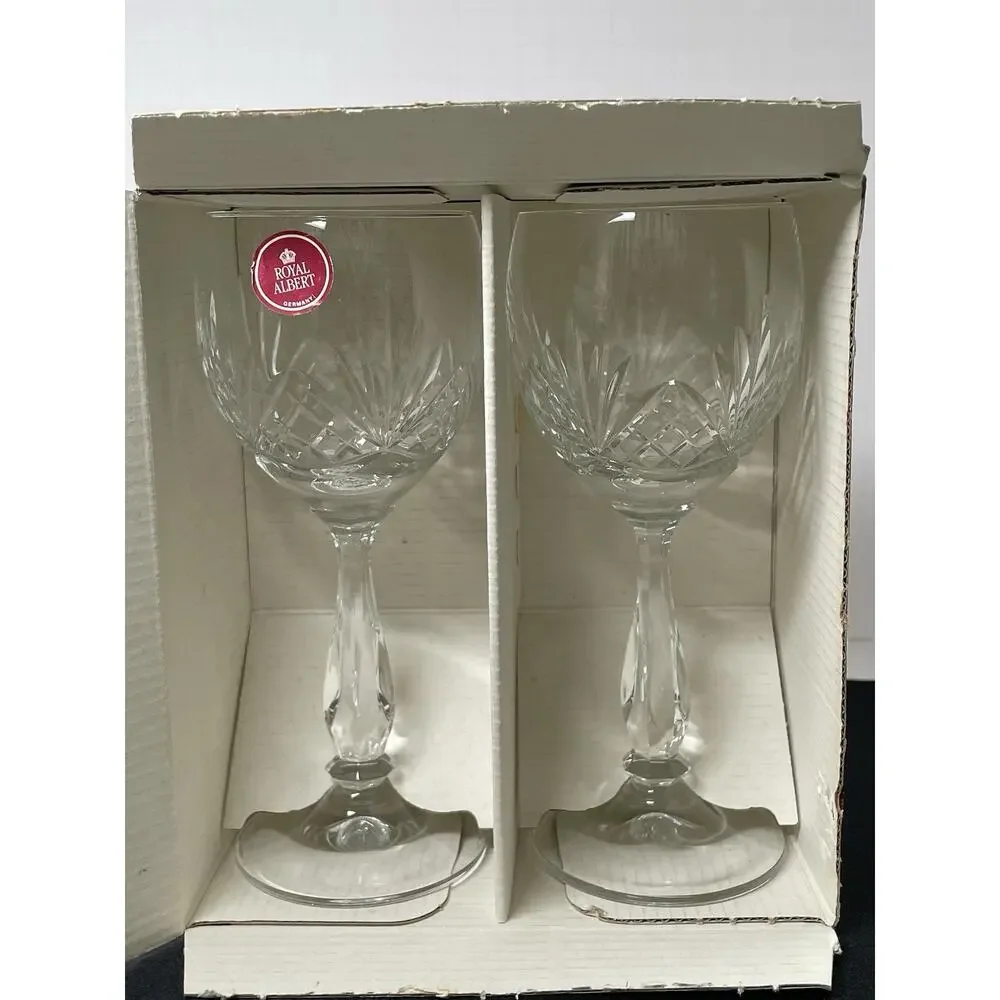 Vintage 1992 Made in Germany Royal Albert Crystal Wine Goblet Glasses New in Box